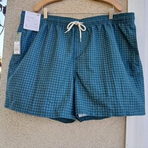Goodfellow & Co Teal Checkered Swim Trunks with Drawstring